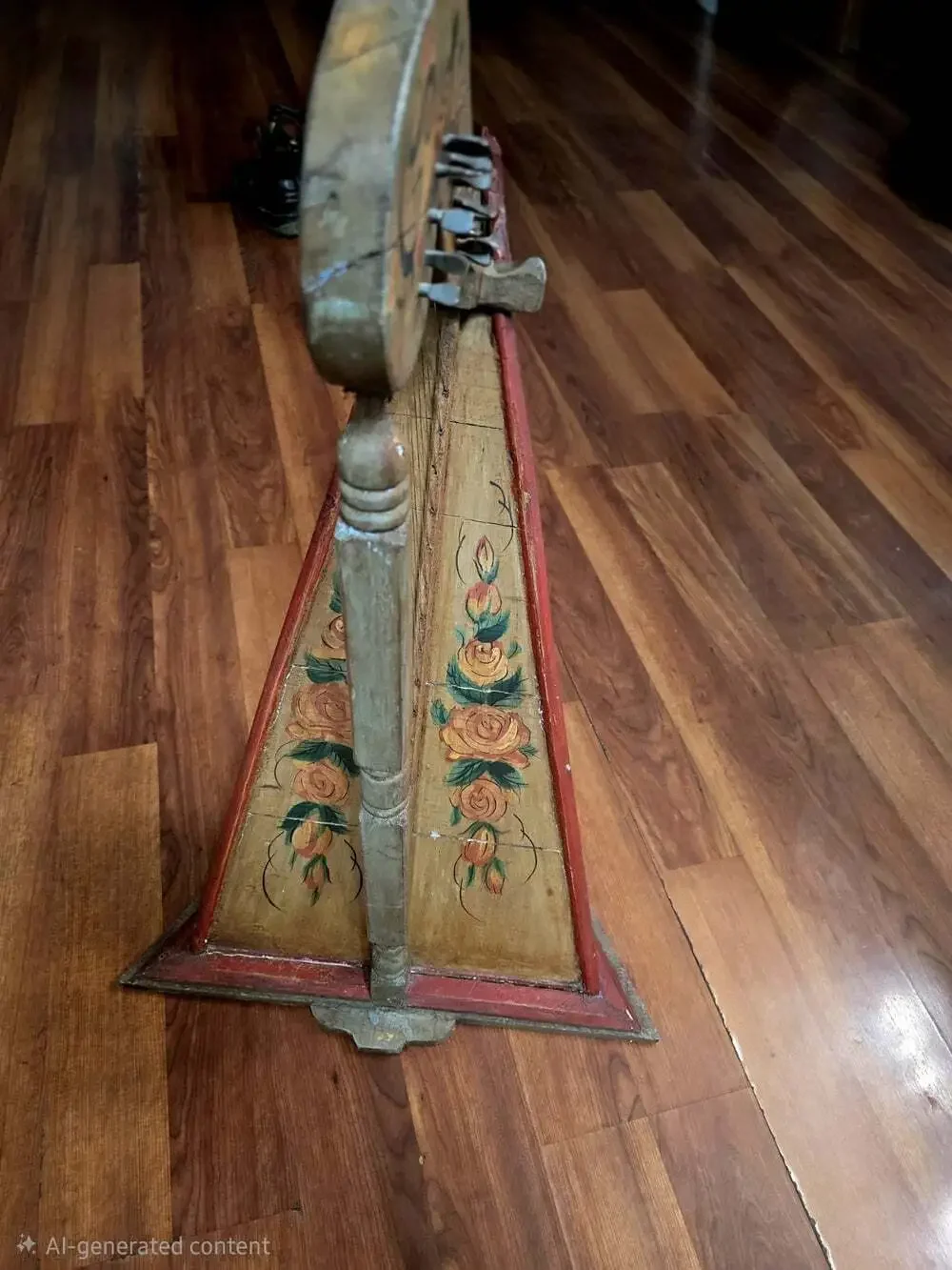 Antique 19thC Folk Art Table Harp Painted Lap Harp Zither Celtic Parlor Instrume